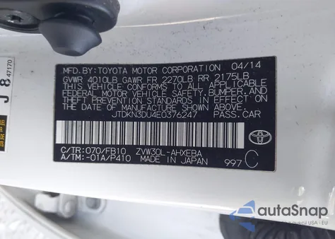 2014 Toyota Prius Two from USA, damaged, VIN JTDKN3DU4E0376247